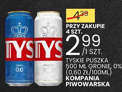 Tyskie puszka 500 ml (500 ml gronem 0% opakowanie Kompania Piwowarska promocja w Wafelek