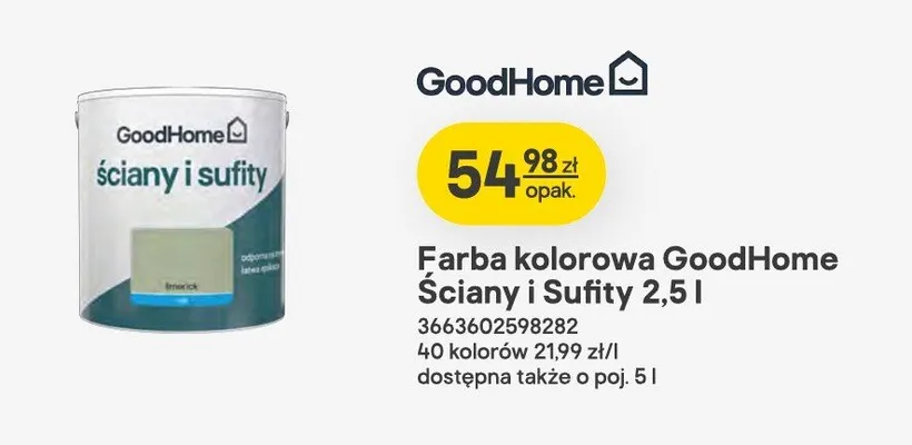Farba kolorowa GoodHome Ściany i Sufity promocja w Castorama