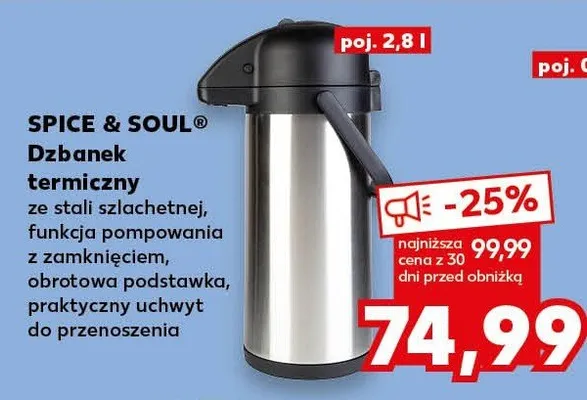 Dzbanek termiczny ze stali szlachetnej, funkcja pompowania z zamknięciem, obrotowa podstawka, praktyczny uchwyt do przenoszenia promocja w Kaufland
