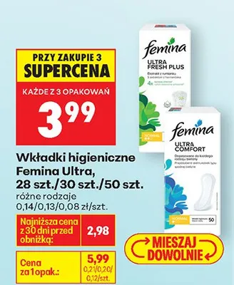 Wkładki higieniczne Ultra, różne rodzaje promocja w Biedronka