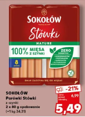 Parówki stówki z szynki Sokołów promocja w Kaufland