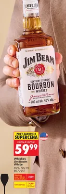 Whiskey Jim Beam White (przy zakupie 2 szt.) promocja w Biedronka