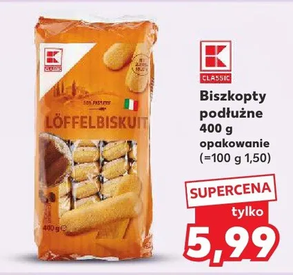 Biszkopty podłużne 400g opakowanie (=100 g 1,50) promocja w Kaufland