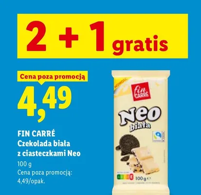 Czekolada biała z ciasteczkami Neo Fin Carré promocja w Lidl