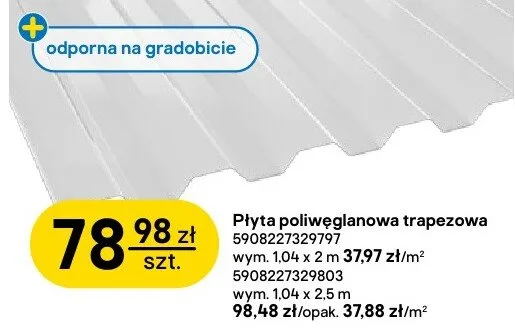 Płyta poliwęglanowa trapezowa 5908227329797 promocja w Castorama
