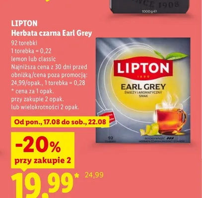 Herbata czarna Lipton Earl Grey Lemon promocja w Lidl