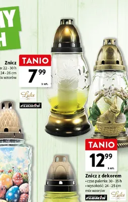 Znicz z dekorem czas palenia 30-35h wysokość 24-25cm mix wzorów promocja w Intermarche