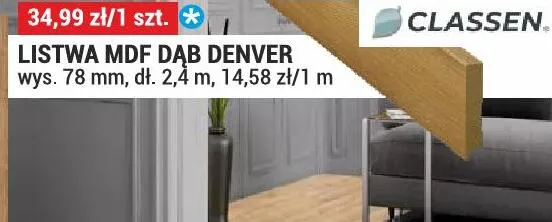 Listwa MDF DAB Denver wys. 78 mm, dł. 2,4 m, 14,58 zł/1 m promocja w Merkury Market
