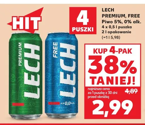 Piwo bezalkoholowe Lech 4-pak 500 ml promocja w Kaufland