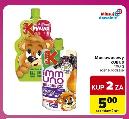 Mus owocowy Kubuś jabłko banan malina promocja w Carrefour Market