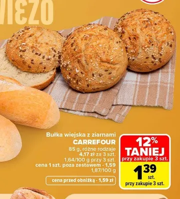 Bułka wiejska z ziarnami Carrefour promocja w Carrefour
