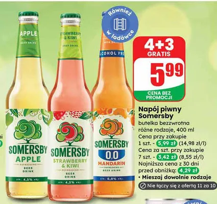Napój piwny Somersby butelka bezzwrotna różne rodzaje promocja w Dino