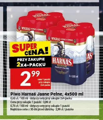 Piwo Harnaś Jasne Pełne 4-pak 500 ml promocja w Twój Market