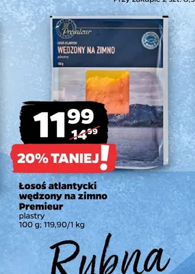 Łosoś atlantycki wędzony na zimno Premieur plastry promocja w Netto