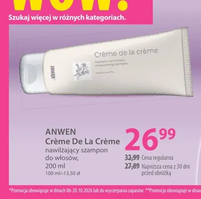 Nawilżający szampon do włosów Crème De La Crème Anwen promocja w Hebe
