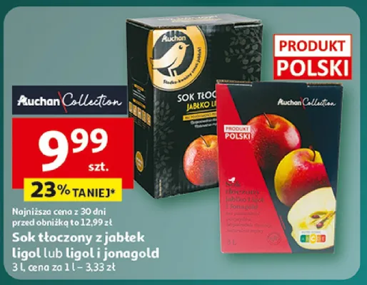 Sok tłoczony z jabłek soclub ligol jonagold promocja w Auchan