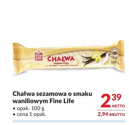 Chałwa sezamowa o smaku waniliowym Fine Life promocja w Makro