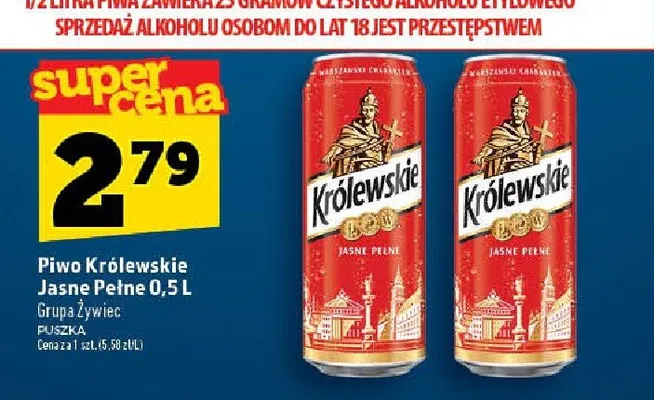 Piwo Królewskie Jasne Pełne 0,5l promocja w TOPAZ