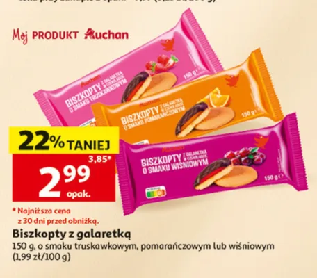 Biszkopty z galaretką o smaku wiśniowym Auchan promocja w Auchan