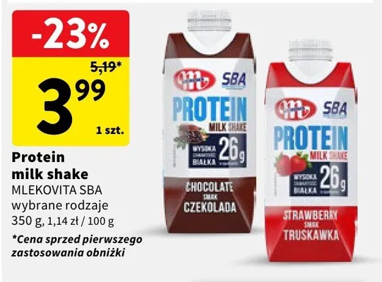 Protein milk shake truskawka Mlekovita SBA wybrane rodzaje promocja w Intermarche