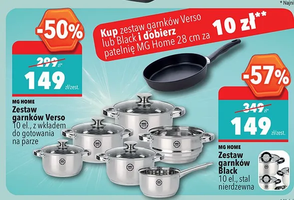 Zestaw garnków Black MG HOME 10 el. stal nierdzewna promocja w Biedronka