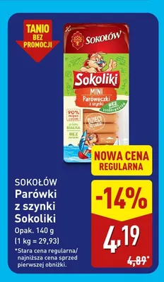 Parówki z szynki Sokoliki Sokołów promocja w Aldi