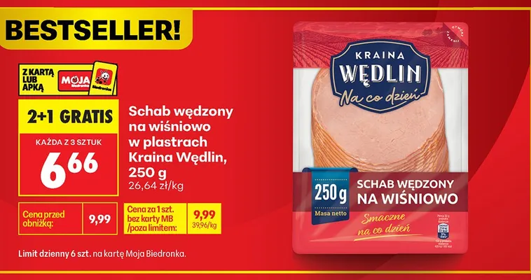 Schab wędzony na wiśniowo w plastrach Kraina Wędlin Na co dzień promocja w Biedronka