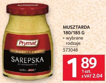 Musztarda Prymat Sarepska 180/185g wybrane rodzaje promocja w Selgros