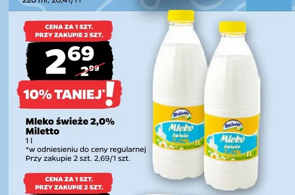 Mleko świeże Miletto 2,0% promocja w Netto