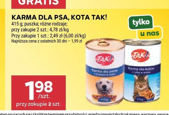Karma dla psa Tak! promocja w Stokrotka