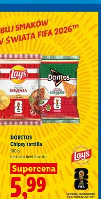 Chipsy tortilla Doritos mexican beef burrito promocja w Lidl