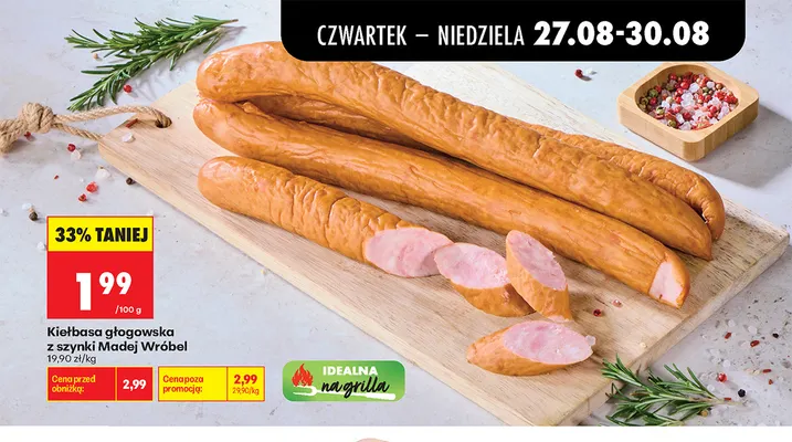 Kiełbasa głogowska z szynki Madej Wróbel promocja w Biedronka