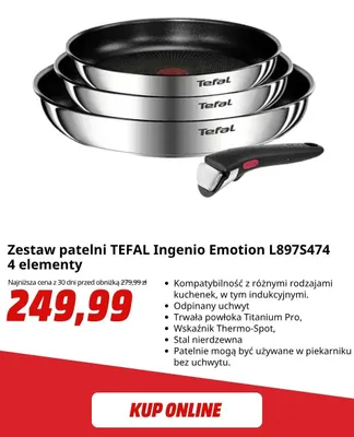 Zestaw patelni Tefal Ingenio Emotion L897S474 4 elementy promocja w Media Markt