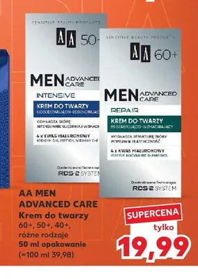 Krem do twarzy 40+ AA Men Advanced Care promocja w Kaufland