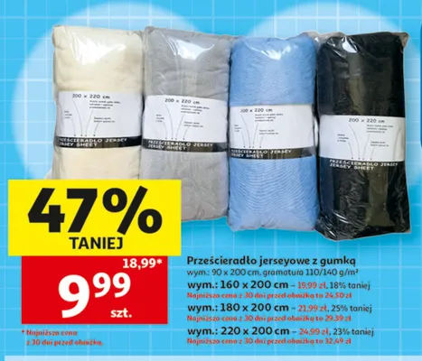 Prześcieradło jerseyowe z gumką 220x200 cm promocja w Auchan