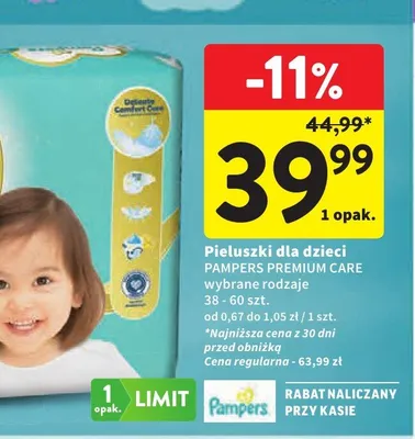 Pieluszki dla dzieci Pampers Premium Care promocja w Intermarche
