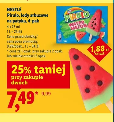 Lody arbuzowe na patyku Pirulo NESTLÉ 4-pak promocja w Lidl