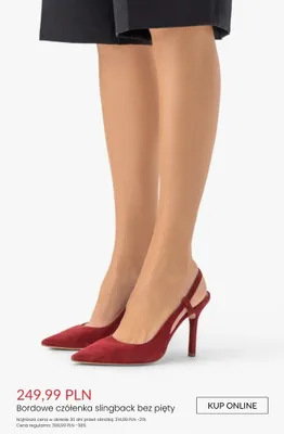 Czółenka slingback bez pięty bordowe promocja w Ryłko