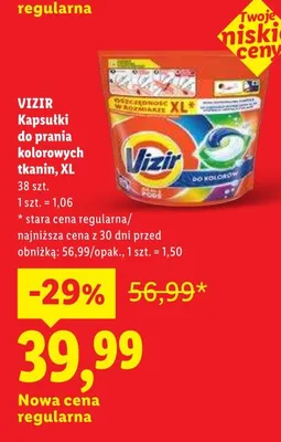 Kapsułki do prania kolorowych tkanin Vizir XL promocja w Lidl