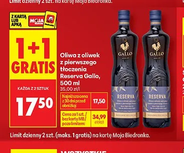 Oliwa z oliwek z pierwszego tłoczenia Reserva Gallo promocja w Biedronka