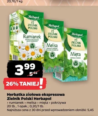 Herbatka ziołowa ekspresowa Zielnik Polski Herbapol melisa promocja w Netto