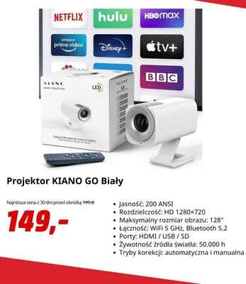 Projektor Kiano Go biały promocja w Media Markt