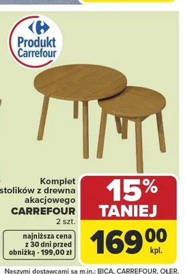 Komplet stolików z drewna akacjowego CARREFOUR promocja w Carrefour