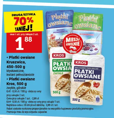 Płatki owsiane zwykłe Kros promocja w Twój Market