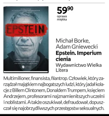 Książka Epstein. Imperium cienia Michał Borke, Adam Gniewecki oprawa miękka promocja w Empik