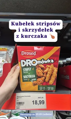 Kubełek stripsów i skrzydełek z kurczaka Drosed Dromówka promocja w Aldi