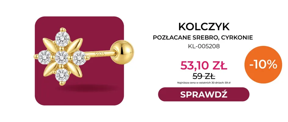 Kolczyk pozłacane srebro cyrkonie KL-005208 Briju promocja w Briju