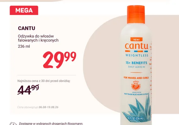 Odżywka do włosów falowanych i kręconych Cantu promocja w Rossmann