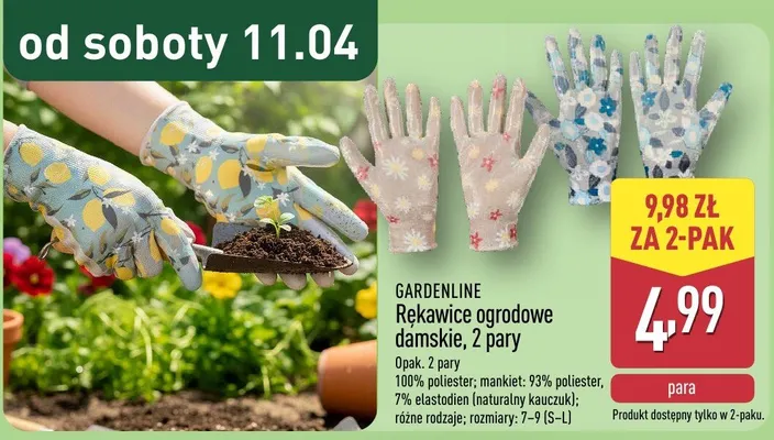 Rękawice ogrodowe damskie, 2 pary promocja w Aldi