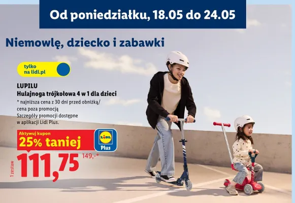 Hulajnoga trójkołowa 4 w 1 dla dzieci LUPILU promocja w Lidl